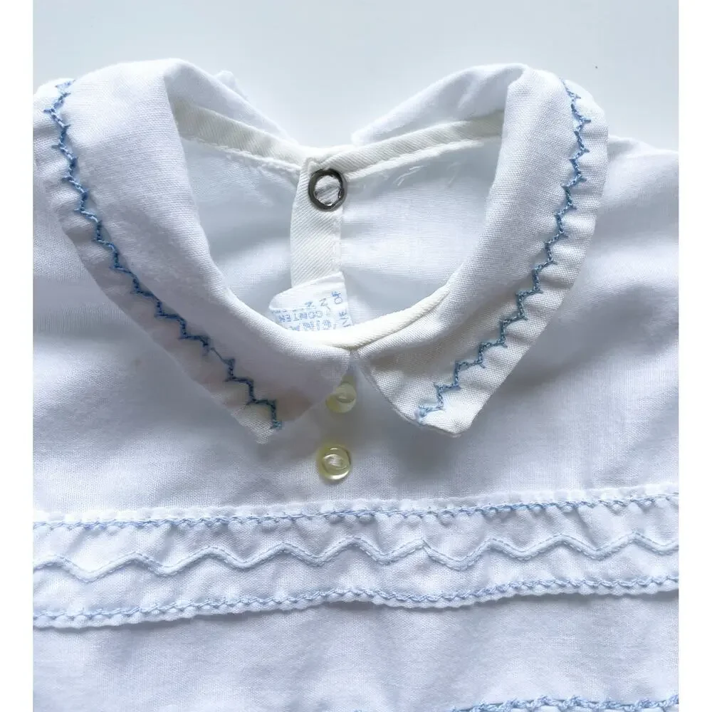 Vintage Dapper Do Originals White and Blue Baby Romper Size 0-6 Months